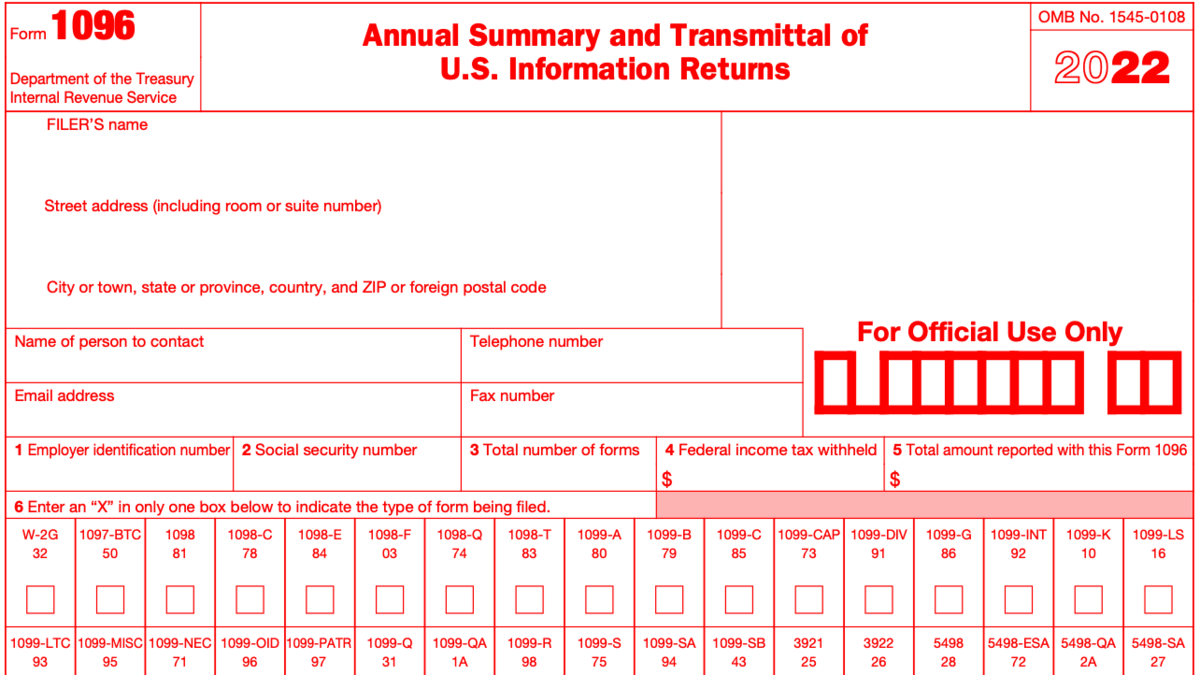 A part of Form 1096 2022