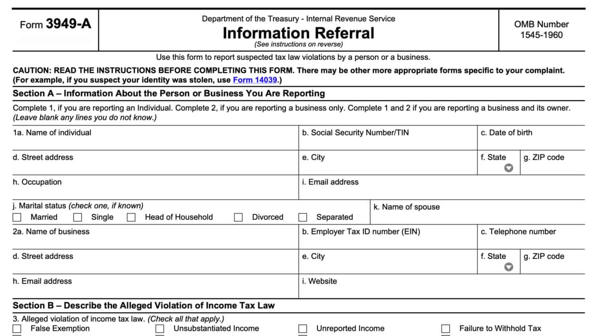 3949-A Form tax evasion report form 3949-A 2022