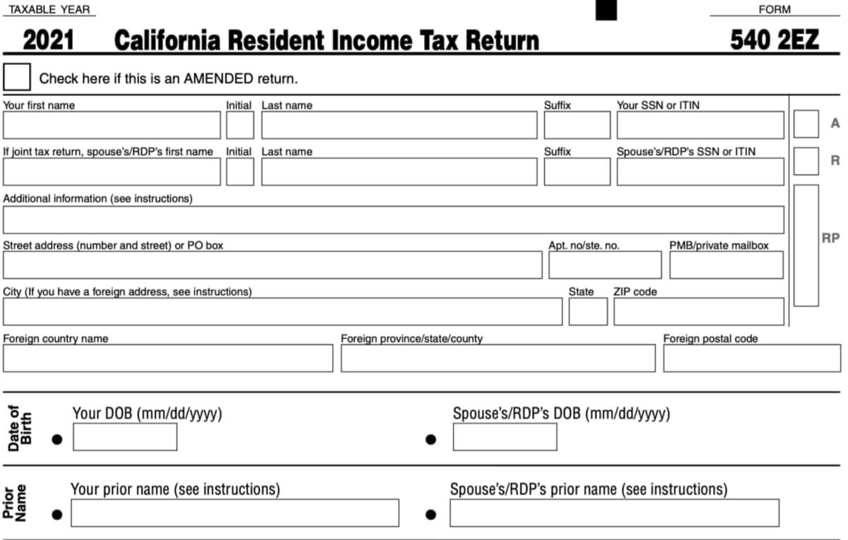 Form 540-EZ California