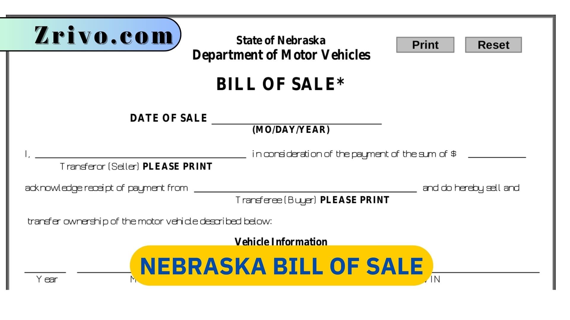 Nebraska Bill of Sale Nebraska Bill of Sale