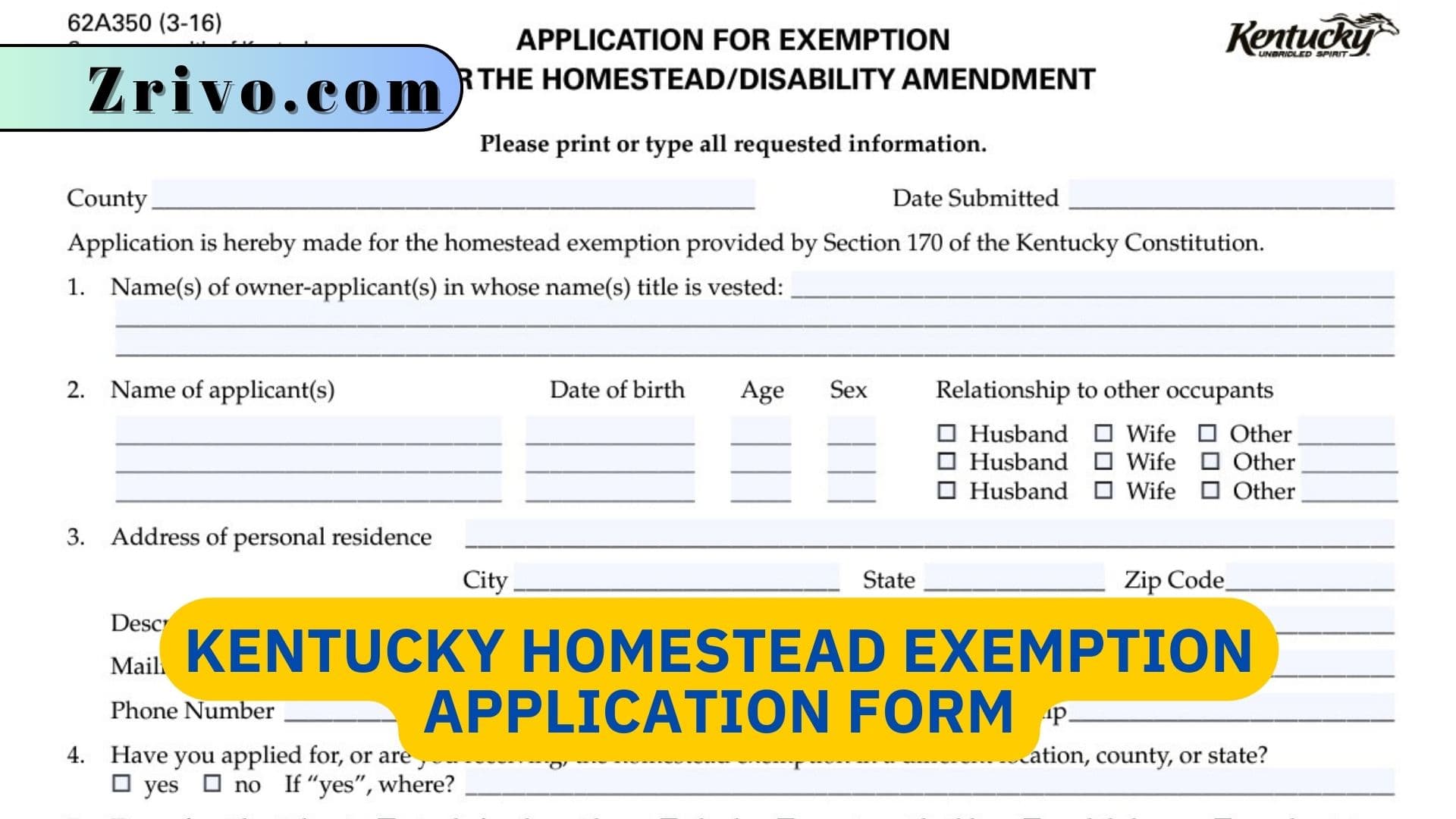 Kentucky Homestead Exemption Application Form Kentucky Homestead Exemption Application Form