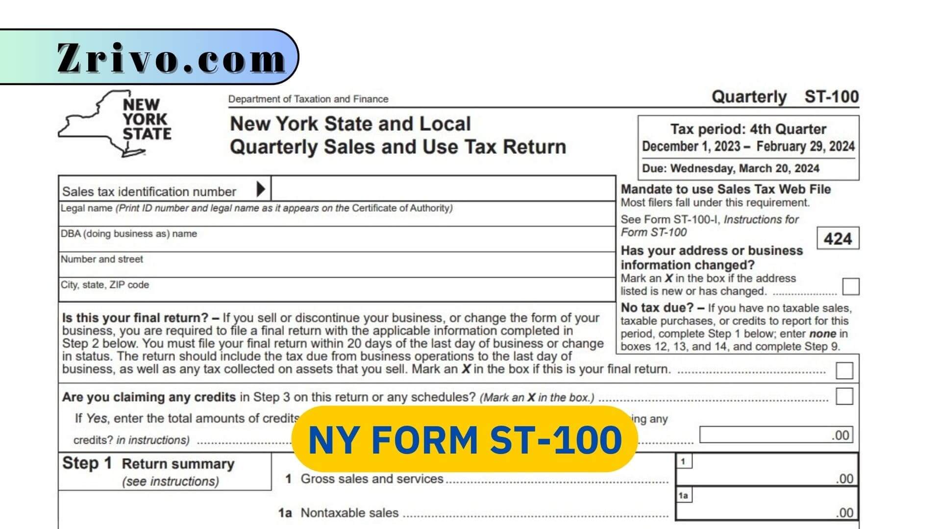 NY Form ST-100 NY Form ST-100