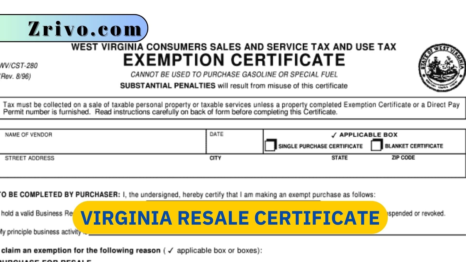 Virginia Resale Certificate Virginia Resale Certificate