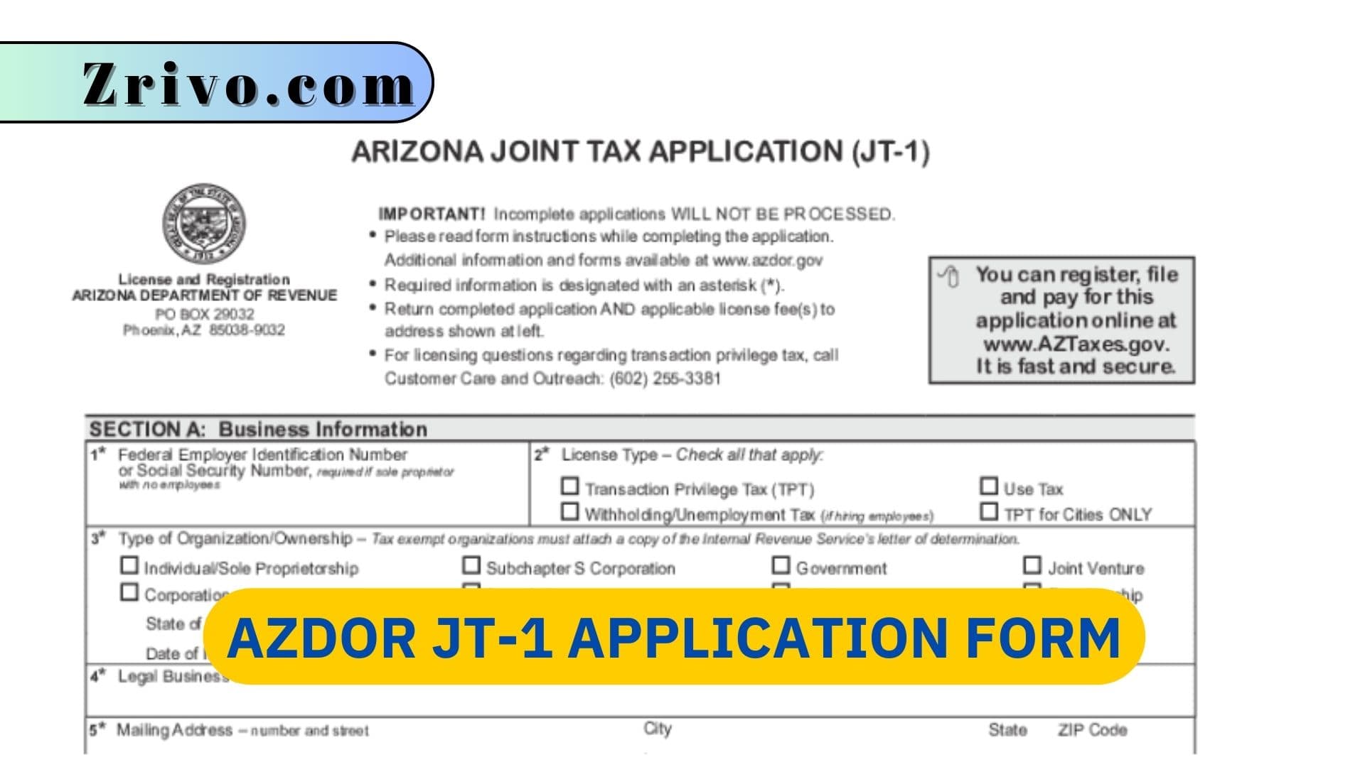 AZDOR JT-1 Application Form AZDOR JT-1 Application Form