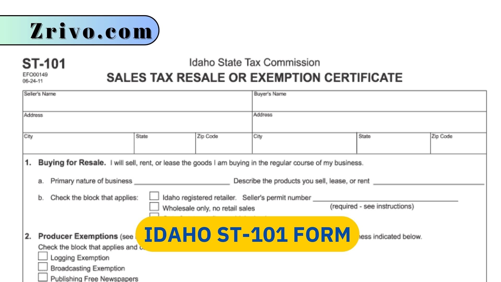 Idaho ST-101 Form Idaho ST-101 Form