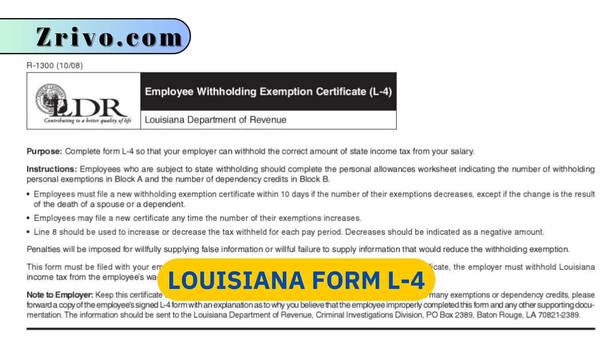 Louisiana Form L-4 Louisiana Form L-4