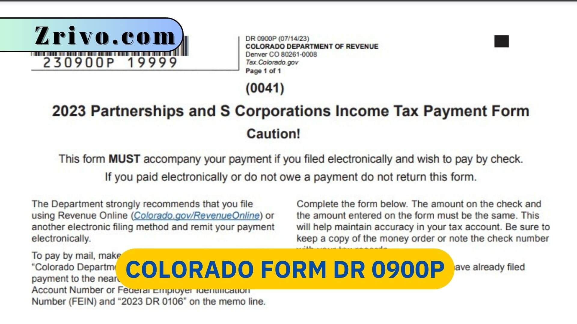 Colorado Form DR 0900P Colorado Form DR 0900P